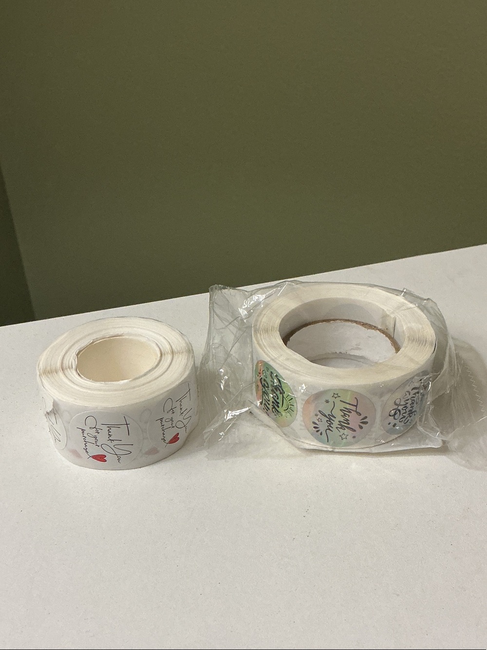 Thank You Sticker Rolls Set of 2 x 500 ea. White & Silver NEW